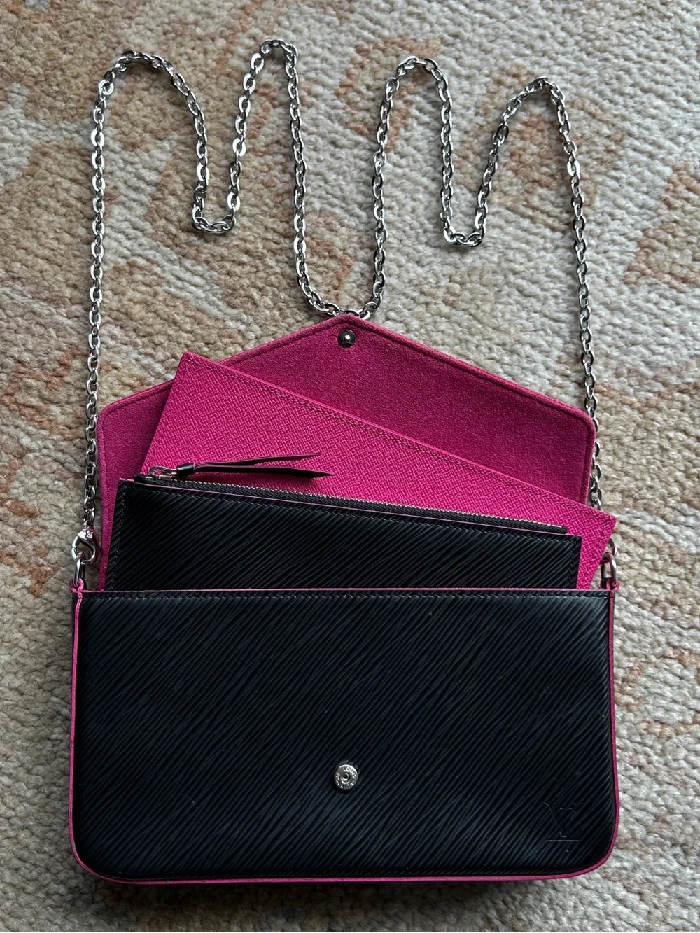 Black Louis Vuitton Shoulder Bag with Hot Pink Interior Card Cash Pouch Inserts - Picture 8 of 16